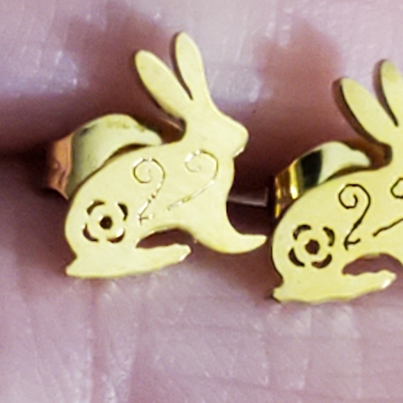 Bunny rabbit Stud earrings real gold stainless steel New Easter - Picture 2 of 9